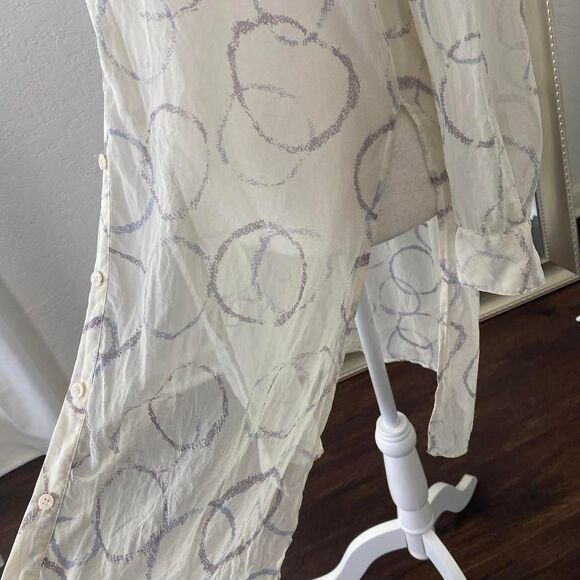 BCBGMAXAZRIA Boho Siren Pure Silk Cream White Kaftan Tunic Blouse Cover Up XS - Picture 4 of 8